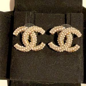 Chanel 2020B Silver Pearly White & Crystal Earrings